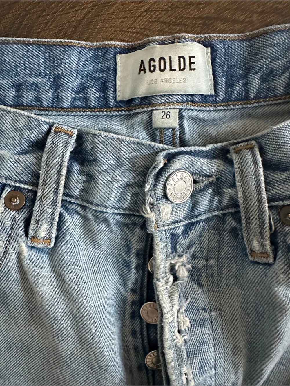 Agolde Parker Long Vintage Distressed High-Rise Denim Shorts